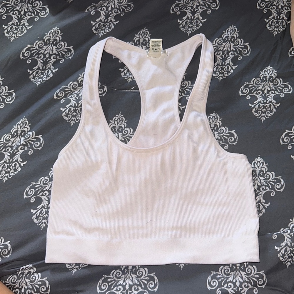 Cropped ribbed racer back tank